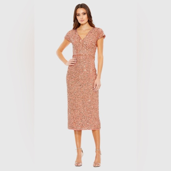 Mac Duggal Accessories - NWT |Mac Duggal 10766 Copper Sequined Short Sleeve Cocktail Dress Size 6